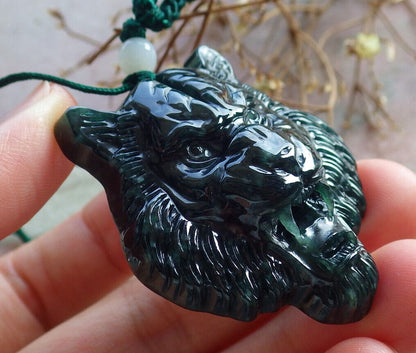 Certified Icy Blue Water Burma 100% Natural A Jade jadeite Pendant Tiger Head Necklace 虎虎生威 635059  TN