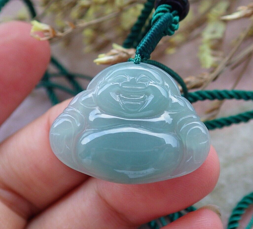 3 Pcs Certified Icy Green Burma 100% Natural A Jade jadeite Pendant  Buddha God Necklace  开心佛 575264 TN