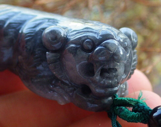 Certified Black 100% Natural A Jade jadeite pendant Tiger Necklace 虎虎生威 525468  TN