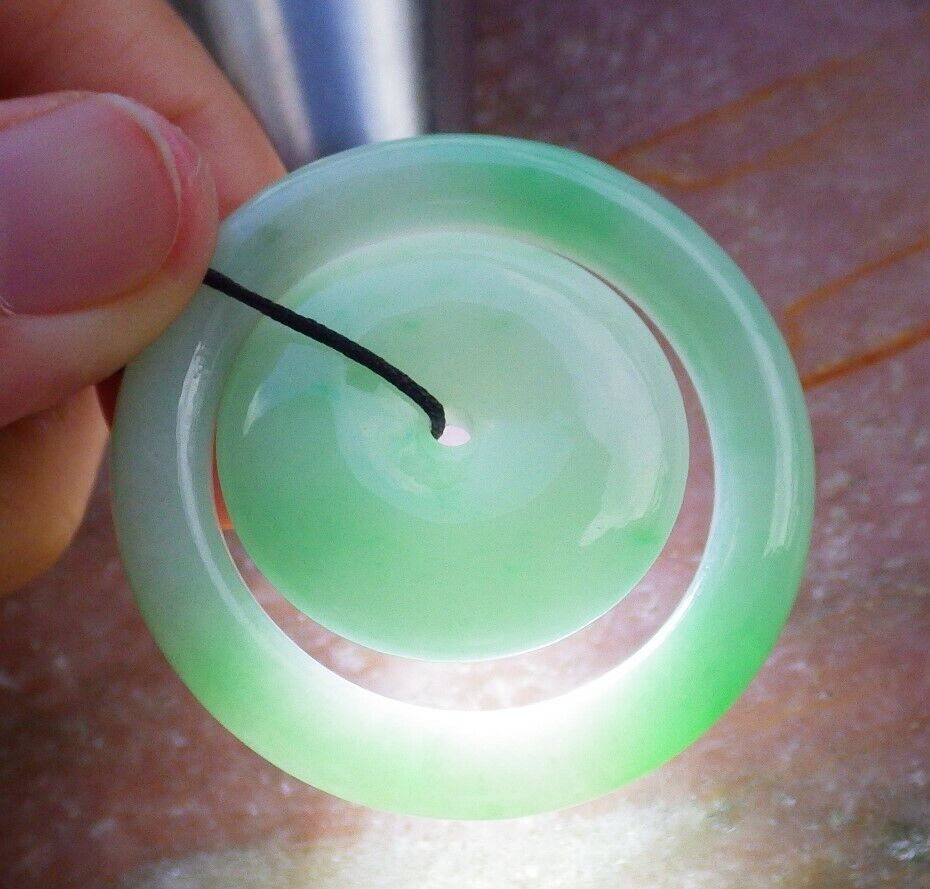 Certified Green 100% Natural A Jade jadeite Pendant Circle Donut Necklace 母子平安扣 528770  TN