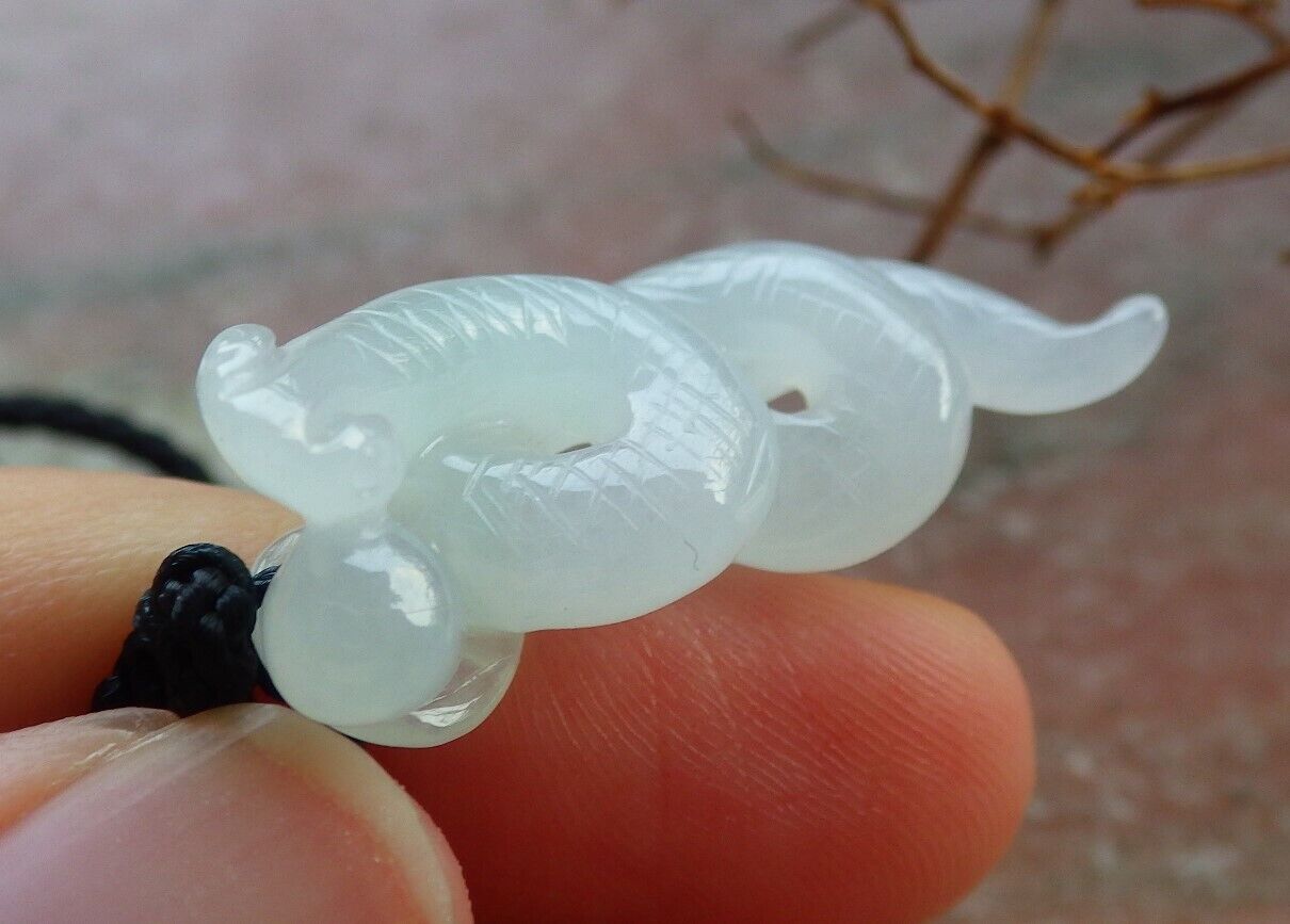 Certified Icy Pale Green 100% Natural A Jade jadeite pendant Snake Money Coin Necklace 蛇 530095   TN