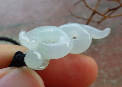 Certified Icy Pale Green 100% Natural A Jade jadeite pendant Snake Money Coin Necklace 蛇 530095   TN