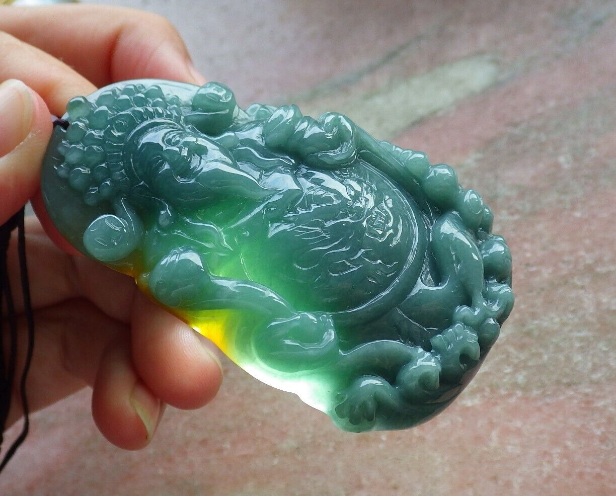 Certified Icy Green Yellow Burma 100% Natural A Jade jadeite Pendant Money God Yuan Bao Coin Ruyi Necklace 财神 574756 TN