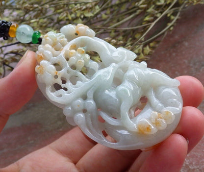 Certified Yellow Green Burma 100% Natural A Jade jadeite Pendant Deer Bat Ruyi Coin Flower Necklace 梅花鹿 573931 TN