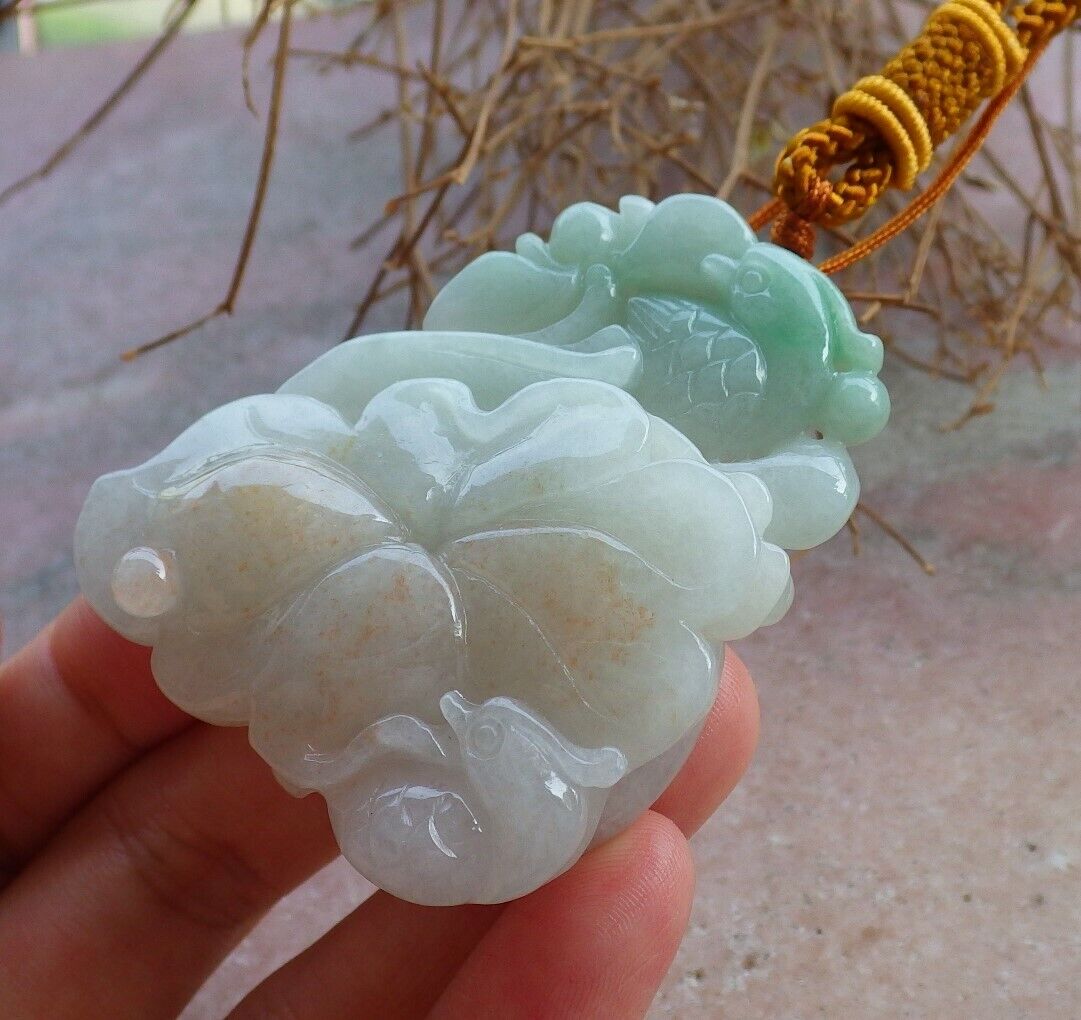 Certified Green Pale Red 100% Natural A Jade jadeite Pendant Mandarin Duck Phoenix Lotus Flower Leaf Ruyi Money Coin Necklace 鸳鸯 521071  TN