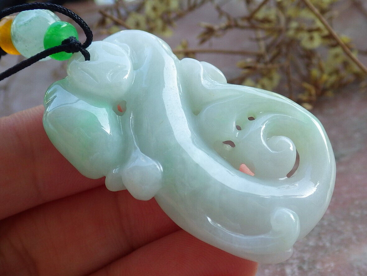 Certified Green Yellow Burma 100% Natural A Jade jadeite Pendant Frog Toad Ruyi Coin Necklace 招财蟾 633090  TN