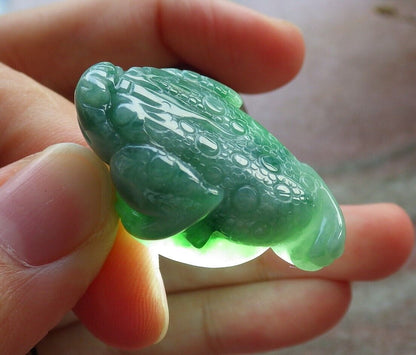 Certified Green Burma 100% Natural A Jade jadeite Pendant Frog Toad Money Coin Necklace 招财蟾 574770 TN