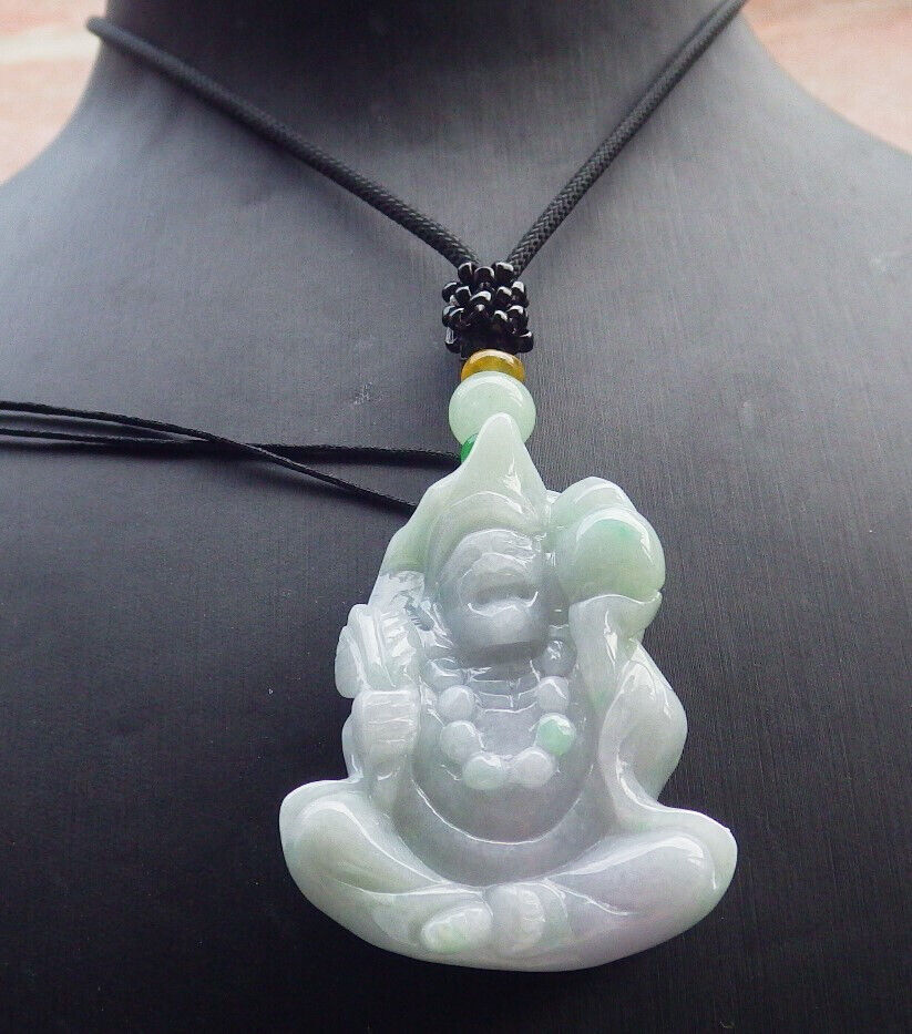 Certified Green Pale Lavender Burma 100% Natural A Jade jadeite pendant Happy Ji Kung Buddha God Fan Gourd Necklace 济公 632984  TN