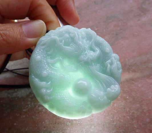 Certified Green 100% Natural A Jade jadeite Pendant Dragon Lotus Flower Ruyi Bead Necklace 生意兴隆 525058  TN