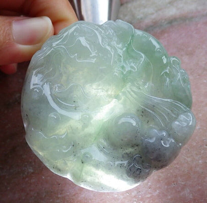 Certified Icy Green Pale Lavender 100% Natural A Jade jadeite Pendant Dragon Bead Lotus Flower Ruyi Necklace 生意兴隆 520150  TN