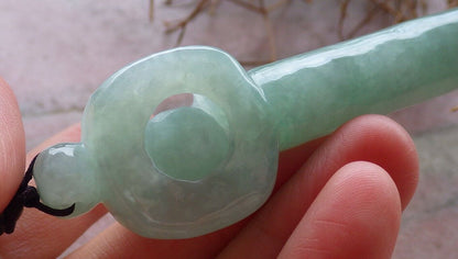 Certified Green 100% Natural A Jade jadeite Pendant Arrow Bead Necklace 箭 520075  TN