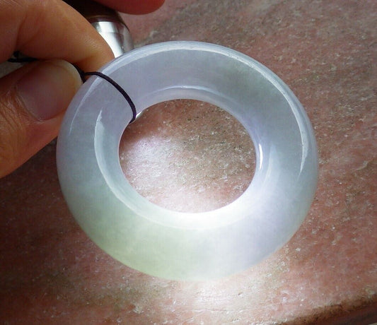 Certified Pale Lavender Green 100% Natural A Jade jadeite Pendant Circle Donut Necklace 平安扣 525743  TN