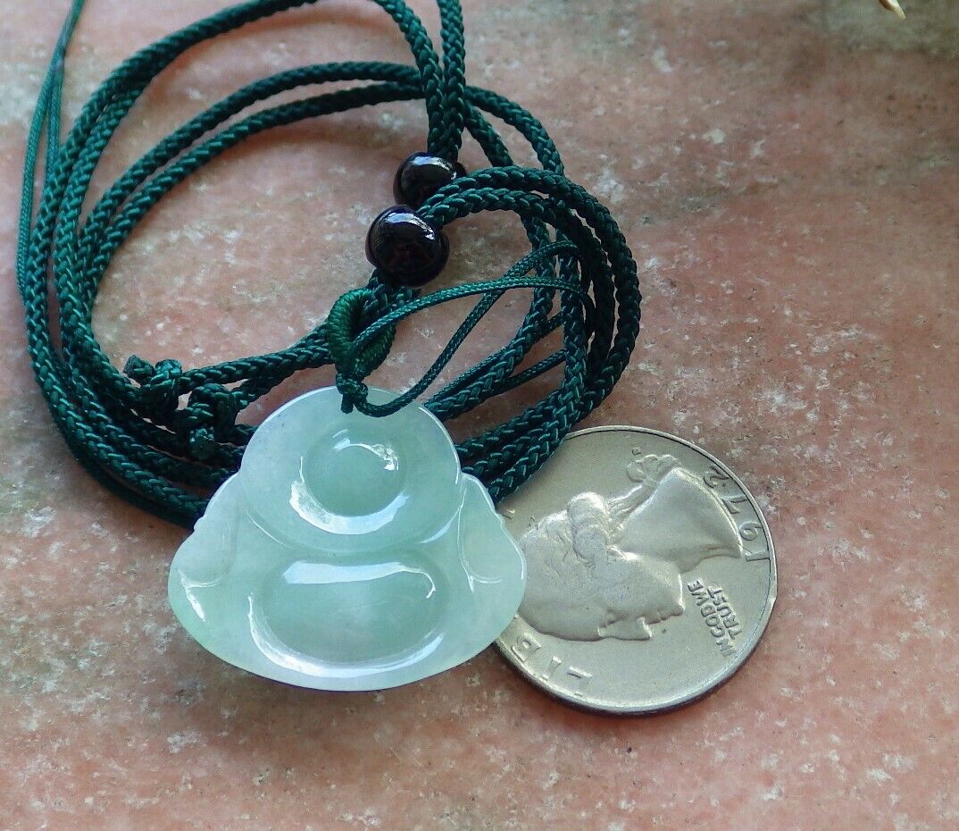 Certified Icy Green 100% Natural A Jade jadeite pendant Happy Buddha God Necklace 开心佛 524340  TN