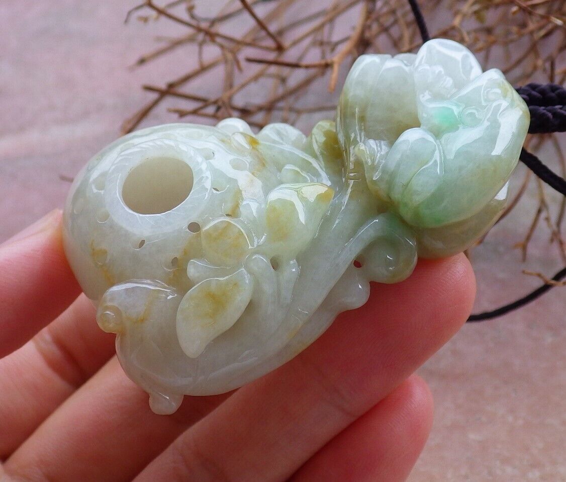 Certified Green Yellow 100% Natural A Jade jadeite Pendant Frog Toad Lotus Flower Coin Necklace 金蟾 528651  TN