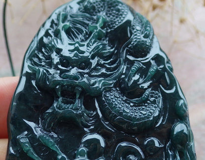 Certified Icy Blue Water Green Burma 100% Natural A Jade jadeite Pendant Dragon Bead Necklace 生意兴隆 636290  TN