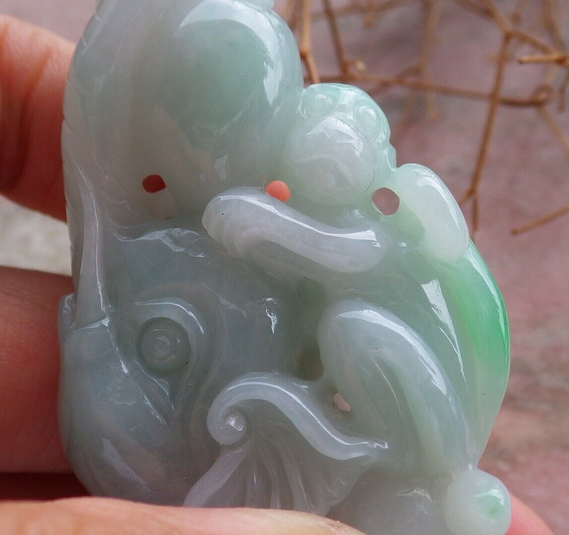 Certified Green 100% Natural A Jade jadeite Display Elephant Monkey Lotus Flower Ruyi Necklace 封侯拜相 521119 *TN* Include woodstand