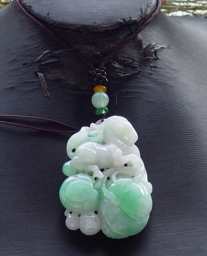 Certified Green Burma 100% Natural A Jade jadeite Pendant Horse Peach Coin Necklace 马到功成 574026 TN