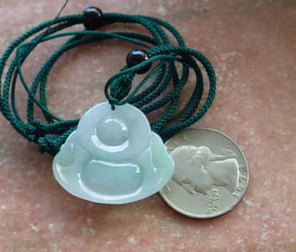 Certified Icy Green 100% Natural A Jade jadeite pendant Happy Buddha God Necklace 开心佛 524346  TN