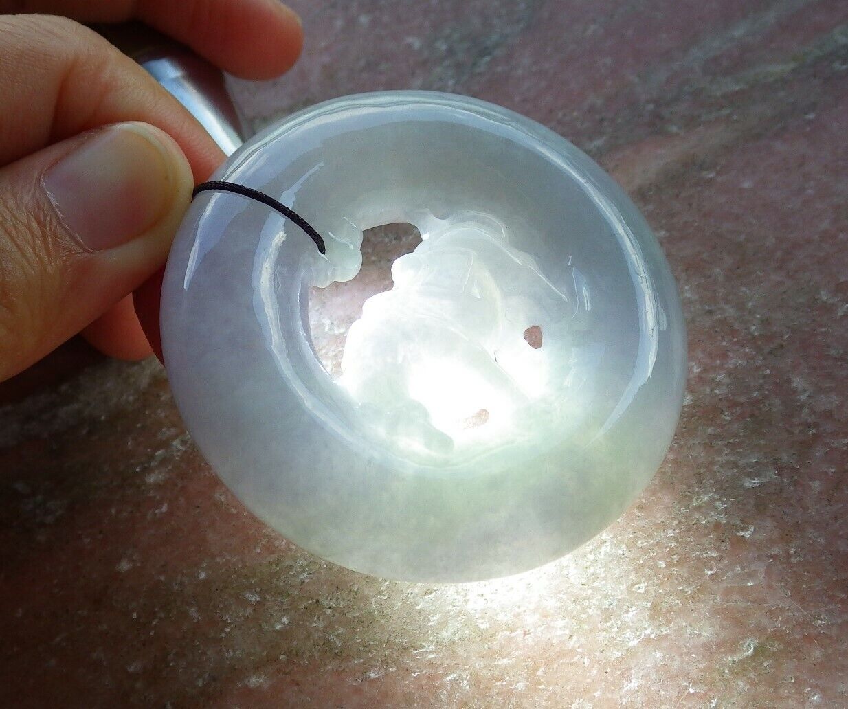 Certified Green Pale Lavender 100% Natural A Jade jadeite pendant Cow Ox Circle Necklace 风水牛 523719  TN