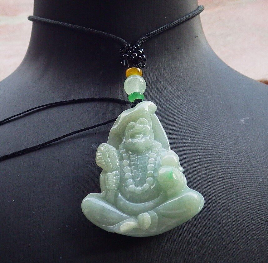 Certified Green Burma 100% Natural A Jade jadeite pendant Happy Ji Kung Buddha God Fan Gourd Necklace 济公 633313  TN