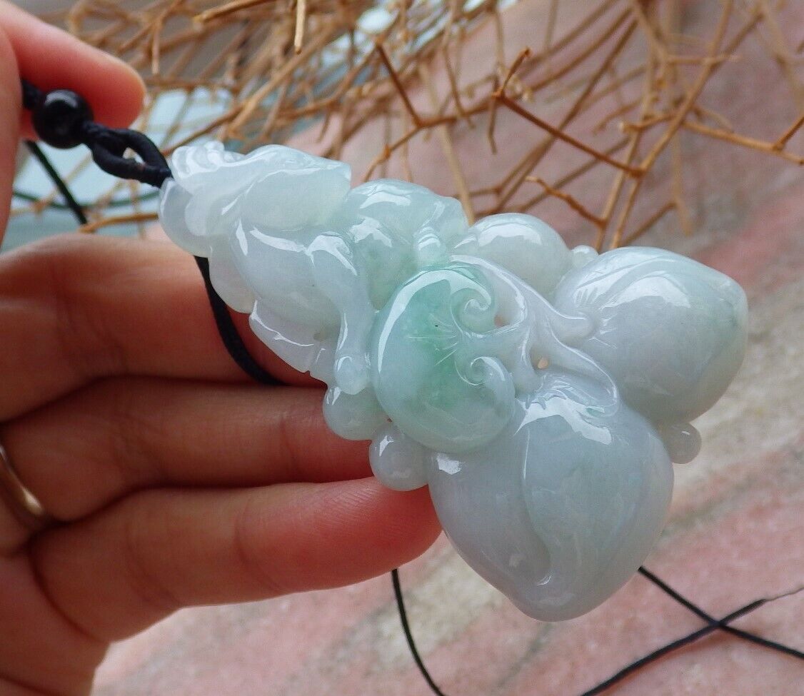 Certified Green 100% Natural A Jade jadeite Pendant Deer Peach Lotus Flower Ruyi Coin Necklace 福禄寿 520730  TN