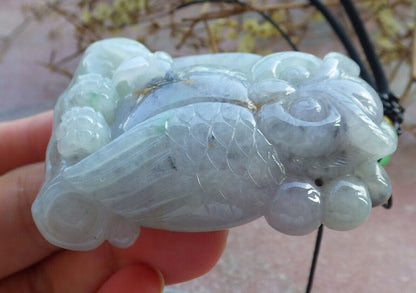 Certified Green Yellow Pale Lavender Burma 100% Natural A Jade jadeite Pendant Owl Coin Bamboo Necklace 猫头鹰 632911  TN