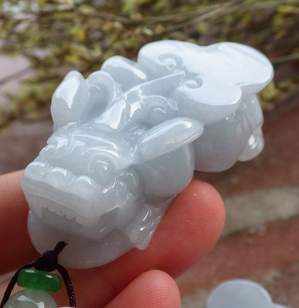Pair Certified Pale Green Lavender Burma 100% Natural A Jade jadeite Pendant Dragon Pi Xiu Money Coin Ruyi Necklace 风水貔貅 573973 TN
