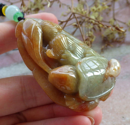 Certified Yellow Green Burma 100% Natural A Jade jadeite pendant Turtle Ruyi Necklace 长寿龟 632601  TN