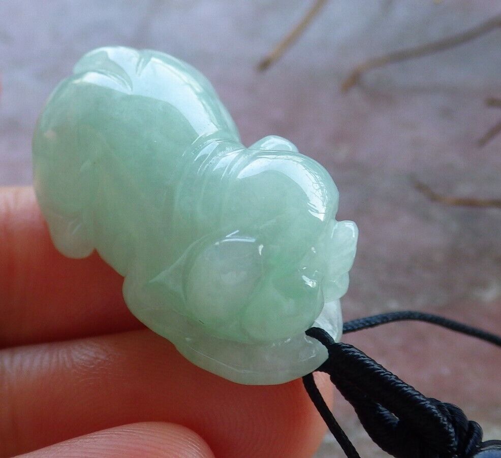 Certified Icy Green 100% Natural A Jade jadeite Pendant Zodiac Pig Boar Money Coin Necklace 发财猪 529296  TN