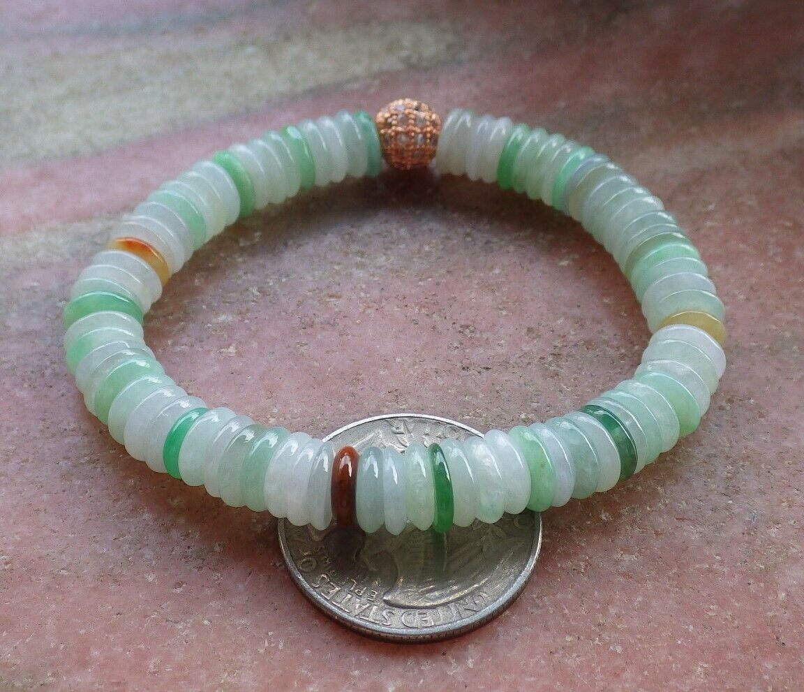 Certified Yellow Green Pale Lavender 100% Natural A JADE Jadeite Bead Beads Bangle Circle Bead Beads Bangle Bracelet 平安扣手链 525208   TN