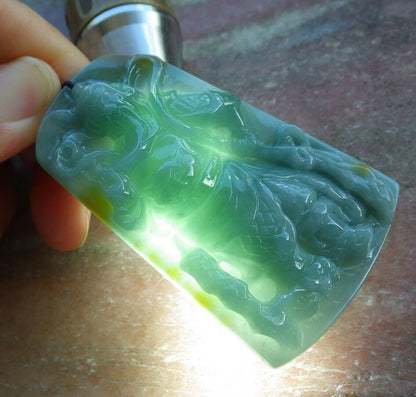 Certified Green Yellow 100% Natural A Jade jadeite pendant Guan Gong God Sword Necklace 关公 529823  TN