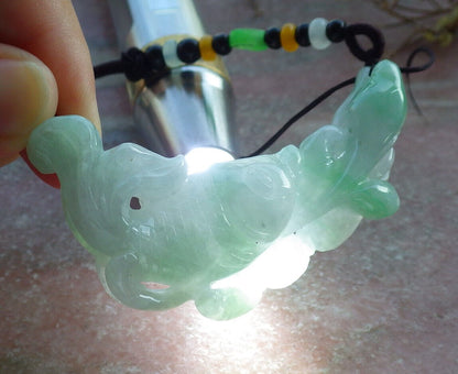 Certified Green Pale Lavender Burma 100% Natural A Jade jadeite Pendant Fish Lotus Necklace 年年有余 633059  TN