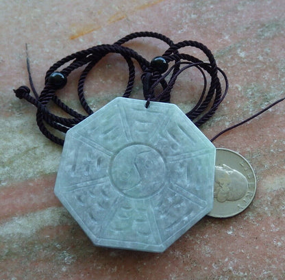 Certified Pale Green Lavender 100% Natural A Jade jadeite Pendant Eight Diagram Feng Shui Necklace 运转乾坤 530120  TN