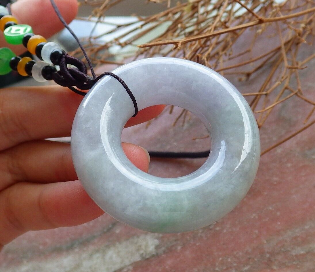 Certified Green Pale Lavender 100% Natural A Jade jadeite Pendant Circle Donut Necklace 平安扣 525852  TN