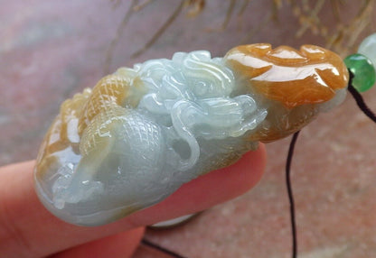 Certified Red Green Burma 100% Natural A Jade jadeite Pendant Dragon Money Coin Ruyi Necklace 生意兴隆 646505 TN