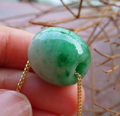 Certified Green Burma 100% Natural A Jade Circle Bead Donut Necklace 路路通 526248  TN