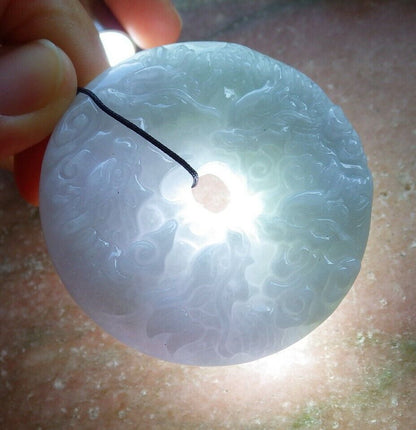 Certified Green Pale Lavender 100% Natural A Jade jadeite Pendant 9 Dragon Spit Bead Circle Necklace 九龙戏珠 523970  TN