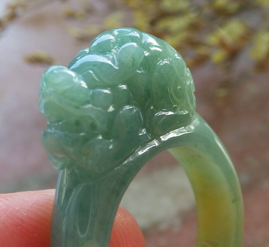 Certified Icy Yellow Green Burma 100% Natural A JADE Jadeite Dragon Pi Xiu RING USA. 10.25 戒指 574832 TN