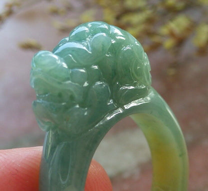 Certified Icy Yellow Green Burma 100% Natural A JADE Jadeite Dragon Pi Xiu RING USA. 10.25 戒指 574832 TN