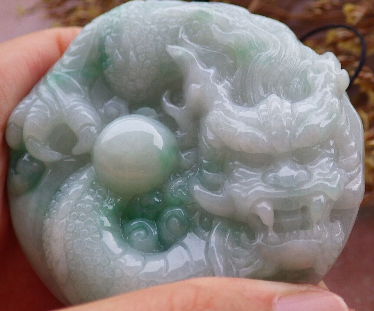 Certified Green 100% Natural A Jade jadeite Pendant Dragon Bead Necklace 生意兴隆 528146  TN