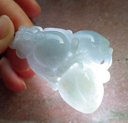 Certified Green Pale Lavender Burma 100% Natural A Jade jadeite Pendant Owl Peach Coin Necklace 猫头鹰 575345 TN