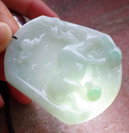 Certified Green Burma 100% Natural A Jade jadeite pendant Cow Ox Bead Necklace 风水牛 524673  TN