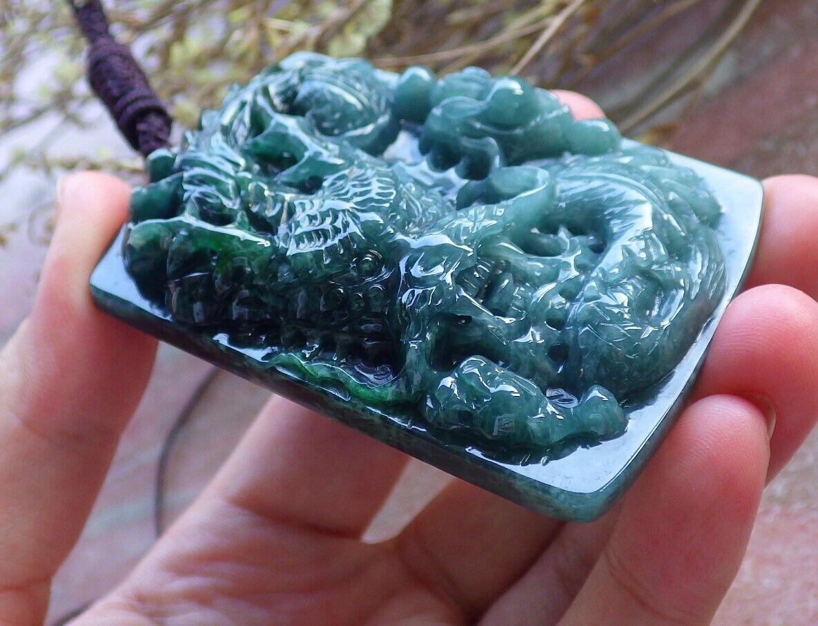 Certified Green Burma 100% Natural A Jade jadeite Pendant Dragon Bead Necklace 生意兴隆 574886 TN