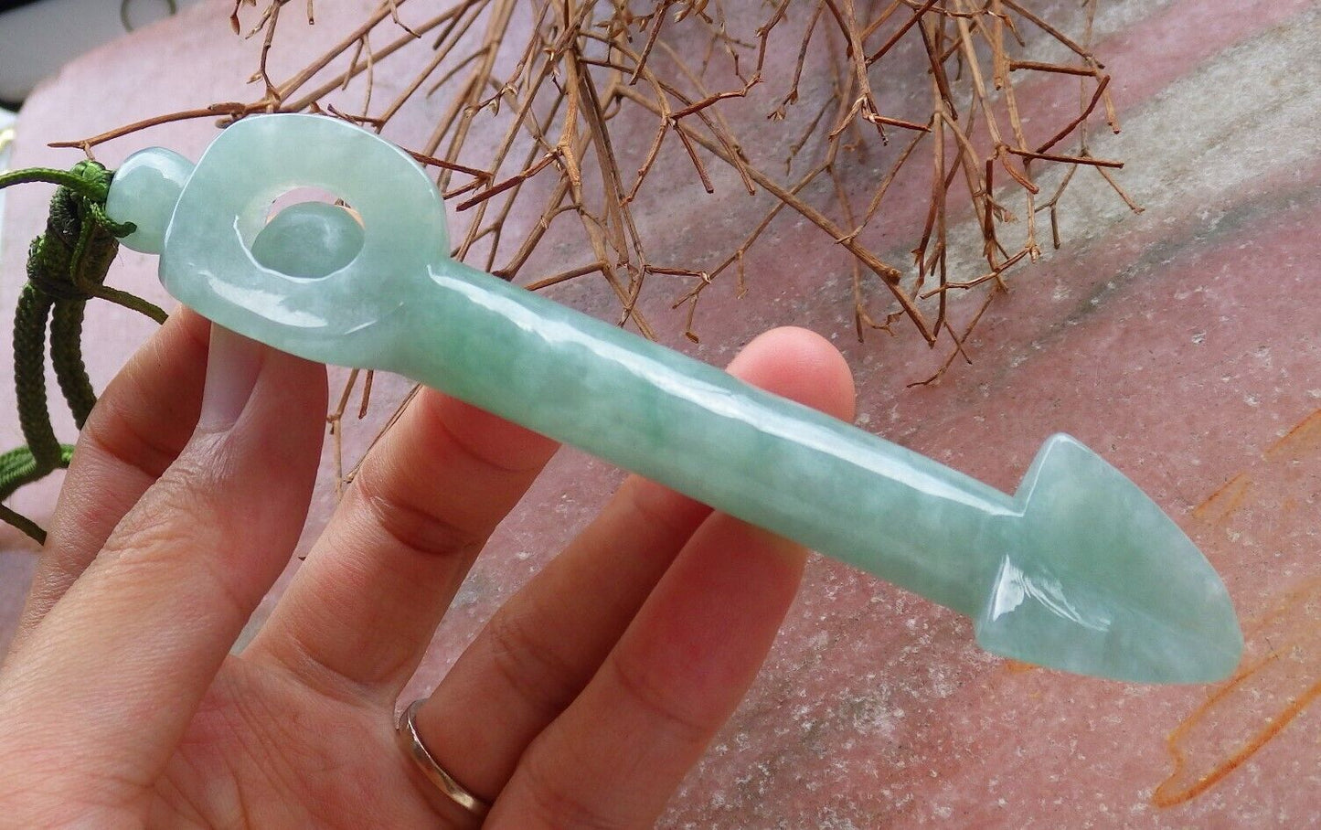 Certified Green 100% Natural A Jade jadeite Pendant Arrow Bead Necklace 箭 528445  TN