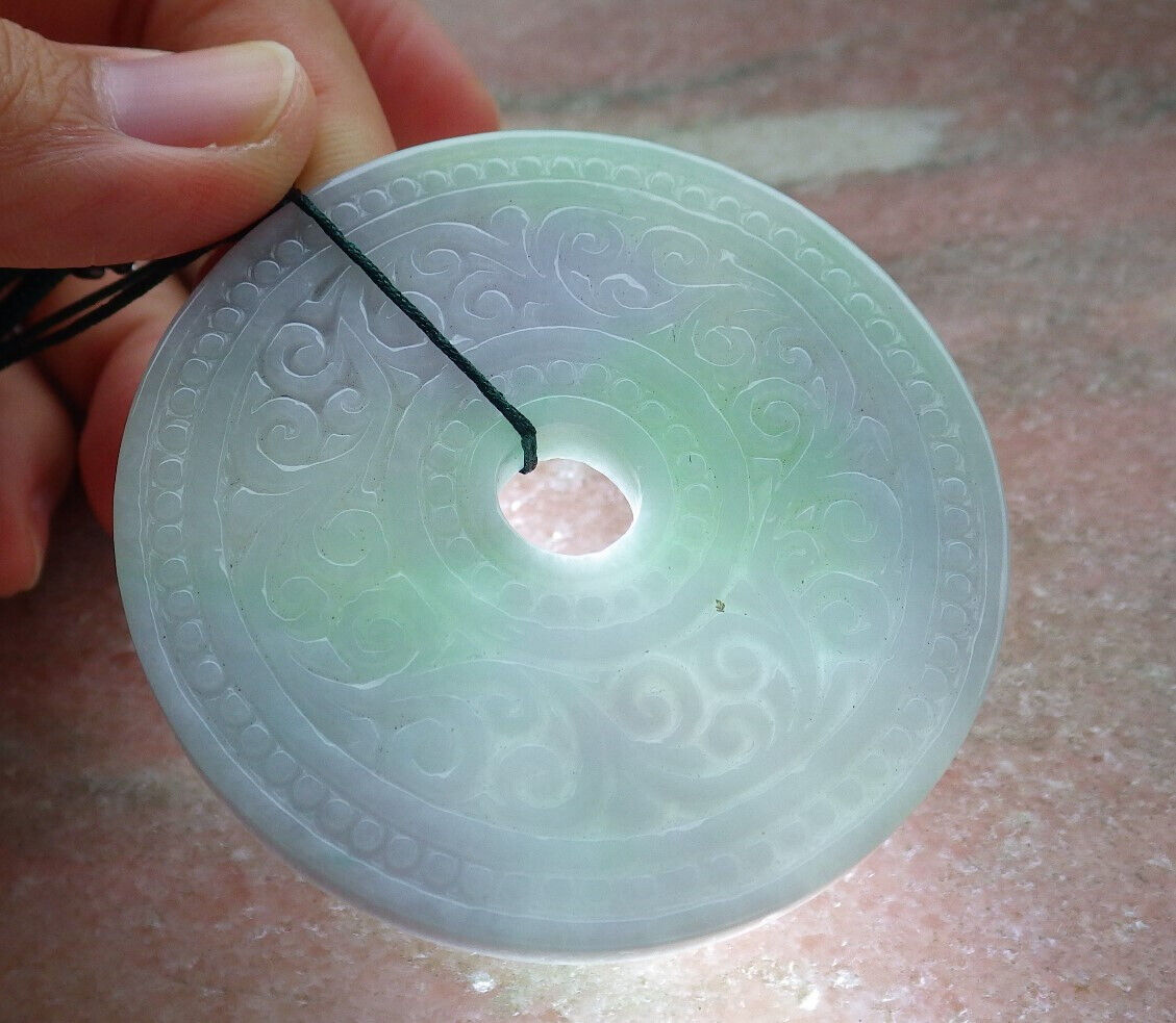 Certified Lavender Green Burma 100% Natural A Jade jadeite Pendant Ruyi Circle Necklace 平安扣 636850  TN