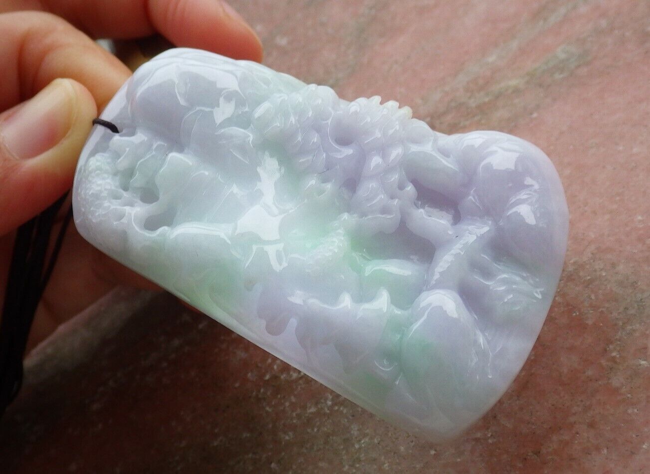 Certified Green Pale Lavender 100% Natural A Jade jadeite Landscape painting Tree Necklace 山水画 521223  TN