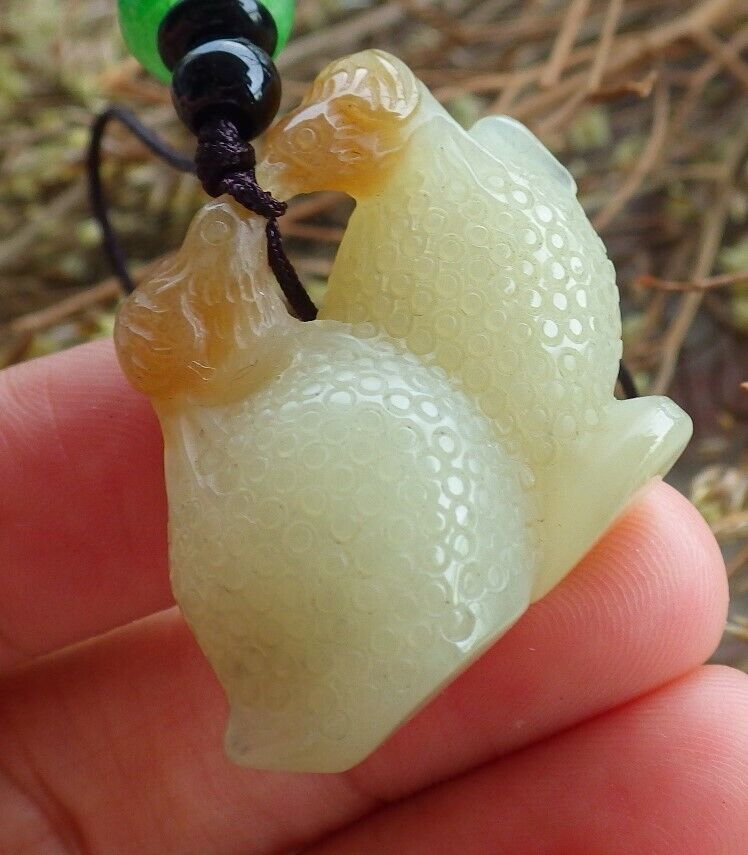 Certified Chinese 100% Natural Hetian Nephrite Jade pendant Mandarin Duck Peach Necklace 鸳鸯 524254  TN