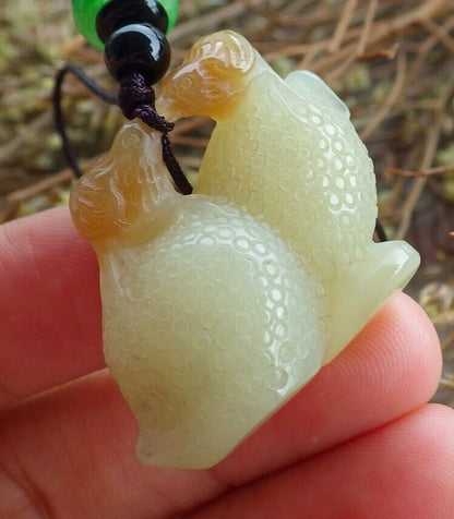 Certified Chinese 100% Natural Hetian Nephrite Jade pendant Mandarin Duck Peach Necklace 鸳鸯 524254  TN