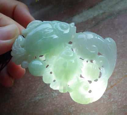 Certified Green Burma 100% Natural A Jade jadeite Pendant Fish Coin Ruyi Necklace 年年有余 574209 TN
