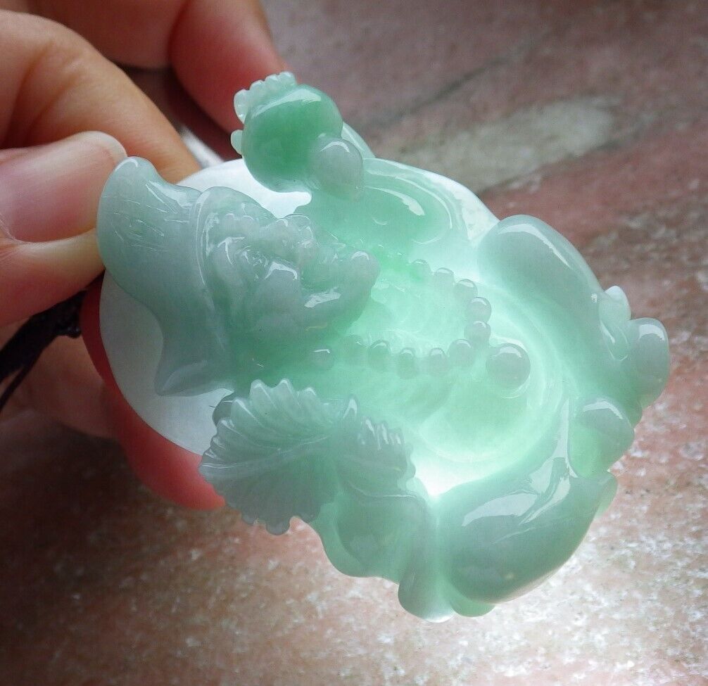Certified Green Burma 100% Natural A Jade jadeite pendant Happy Ji Kung Buddha God Fan Gourd Necklace 济公 574070 TN